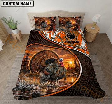 Maxcorners Turkey Hunting Orange Camo Honeycomb Bedding Set 3D Print Custom Name