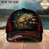 Maxcorners Fishing American Flag Black Red Personalized 3D Cap (12 Fish Species)