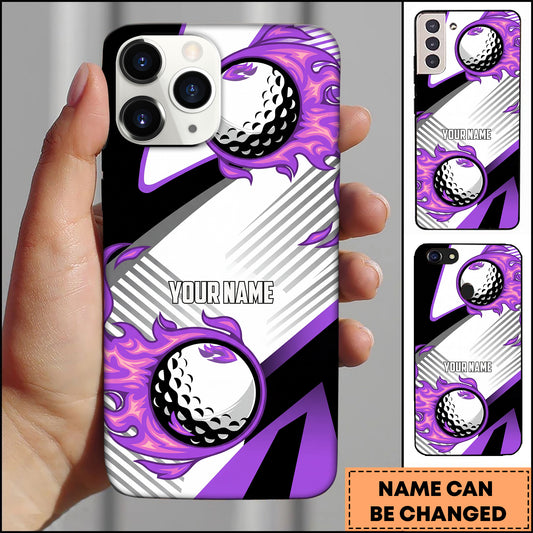 Maxcorners Golf Geometric Diagonal Lines Flaming Golf Ball Purple Personalized Phone Case