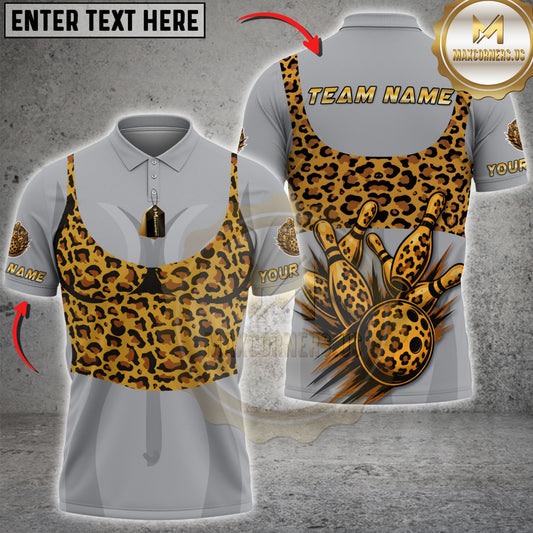 Maxcorners Bowling Leopard Print Bowling Ball & Pins Multicolor Customized Name, Team Name 3D Shirts