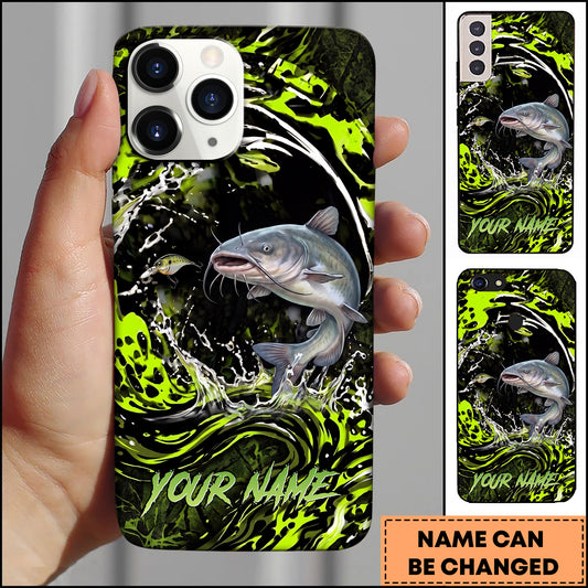 Maxcorners Fishing Neon Green Water Splash Personalized Name Phone Case  (12 Fish Species)