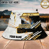 Maxcorners Fishing White Gold Geometric Sport Personalized Name 3D Bucket Hat (12 Fish Species)