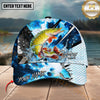 Maxcorners Fishing Blue Scale Water Splash Personalized Name 3D Cap (12 Fish Species)