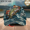 Maxcorners Fishing American Flag Blue Camouflage Personalized 3D Cap (12 Fish Species)