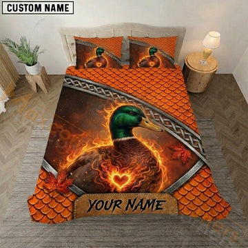Maxcorners Duck Hunting Orange Fire Bedding Set 3D Print Custom Name