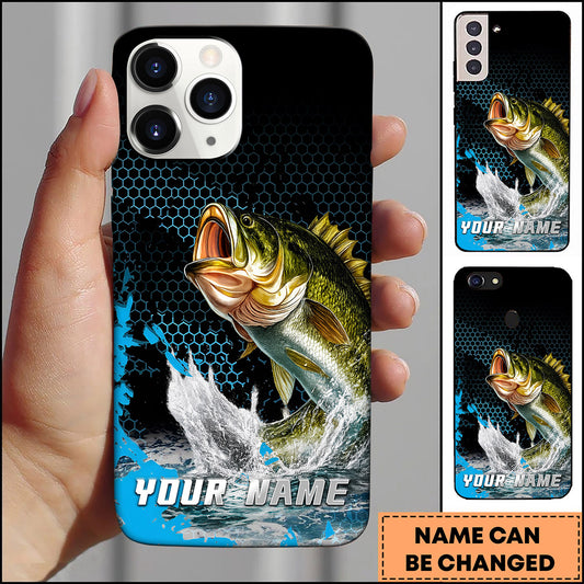 Maxcorners Black Blue Hexagon Water Splash Personalized Name Phone Case (13 Fish Species)