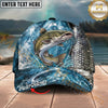 Maxcorners Fishing Silver Scale Water Splash Personalized Name 3D Cap (12 Fish Species)
