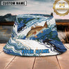 Maxcorners Fishing Blue Camo Wave Personalized Name 3D Bucket Hat (12 Fish Species)