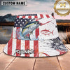 Maxcorners Fishing Patriotic Flag Personalized Name 3D Bucket Hat (12 Fish Species)