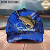 Maxcorners Fishing Blue Swirl Water Splash Personalized Name 3D Cap (12 Fish Species)