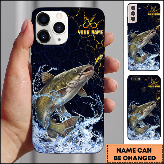 Maxcorners Black Gold Crack Texture Personalized Name Phone Case (13 Fish Species)