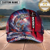 Maxcorners Fishing Patriotic American Flag Stars Stripes Fishing Design with Dynamic Splash Personalized Name 3D Cap (13 Fish Species)