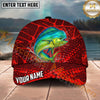 Maxcorners Fishing Red Geometric Splash Pattern Personalized Name 3D Cap (12 Fish Species)