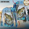 Maxcorners Fishing Blue Camo Water Splash Personalized Name, Team Name 3D Long Sleeve Shirt ( 12 Fish Species)