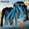 Maxcorners Fishing Blue Black Splash Personalized Name, Team Name 3D Long Sleeve Shirt ( 12 Fish Species)