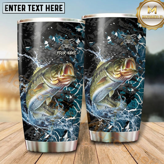 Maxcorners Fishing Tumbler Black Aqua Cracked Ice Design Personalized Name Tumbler (13 Species)