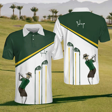 Maxcorners Skeleton Golfer Mens Golf Polo Shirt, Mens Golf Gift, Funny Golf Shirt