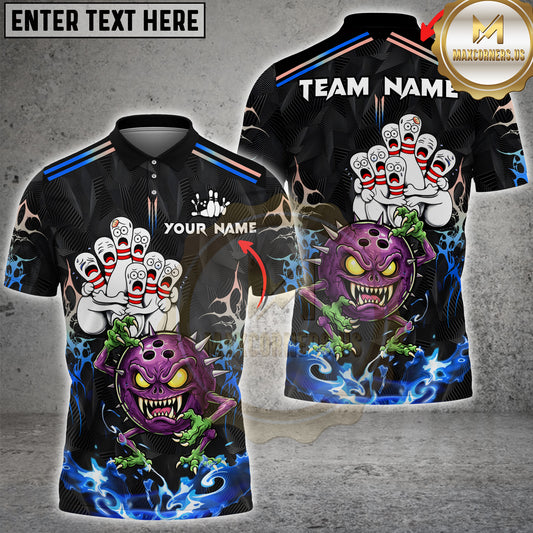 Maxcorners Bowling Monster Pin Attack Dark Horror Multicolor Options Personalized Name, Team Name 3D Shirt (5 Colors)
