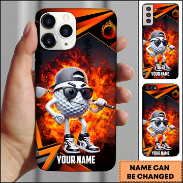 Maxcorners Golf Badass Angry Golf Ball Character in Fire Comic Art Personalized Phone Case