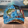 Maxcorners Fishing Ripped American Flag Boat Lure Personalized Name 3D Cap (12 Fish Species)