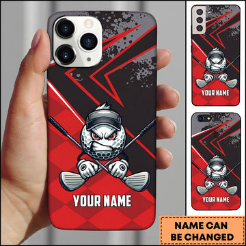 Maxcorners Golf Funny Animated Angry Golf Character Streetwear Red Grid Personalized Phone Case