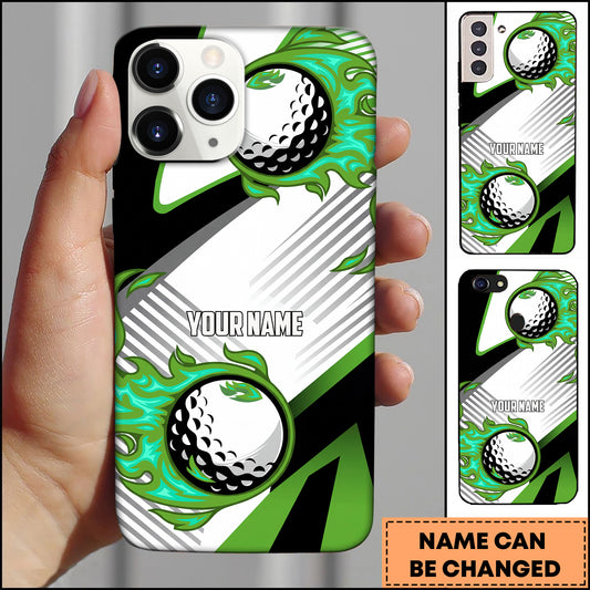 Maxcorners Golf Geometric Diagonal Lines Flaming Golf Ball Green Personalized Phone Case