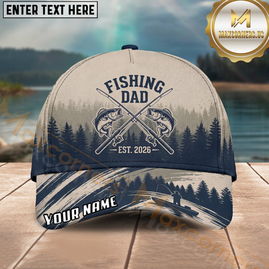 Maxcorners Fishing Dad Fishing Retro Personalized Name 3D Cap