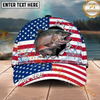Maxcorners Fishing Patriotic Flag Water Splash Personalized Name 3D Cap (12 Fish Species)