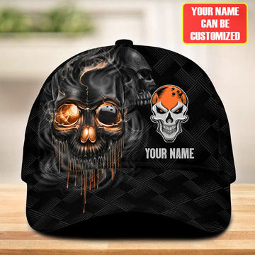 Maxcorners Personalized Name Multi Color Skull Bowling Classic Cap, Skull Smoke Bowling Cap for Bowler, Gift for Bowling Lover LM0402