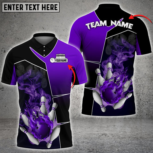 Maxcorners Bowling Ball And Pins Smoky Fire Sport Jersey Multicolor Option Customized Name, Team Name 3D Polo Shirt (4 Colors)