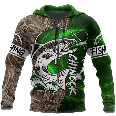 Maxcorners CHINOOK FISHING SALMON CAMO Fishing 3D Hoodie