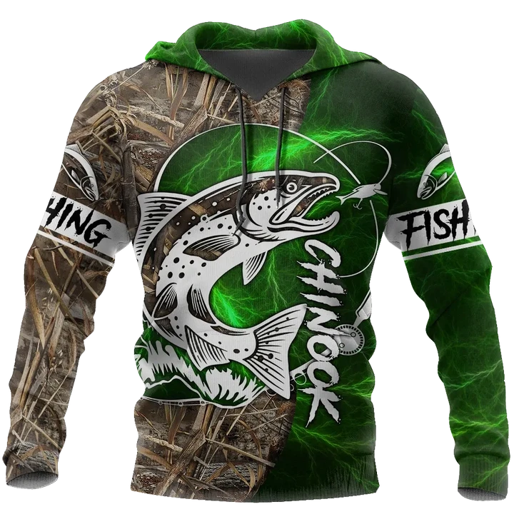 Maxcorners CHINOOK FISHING SALMON CAMO Fishing 3D Hoodie