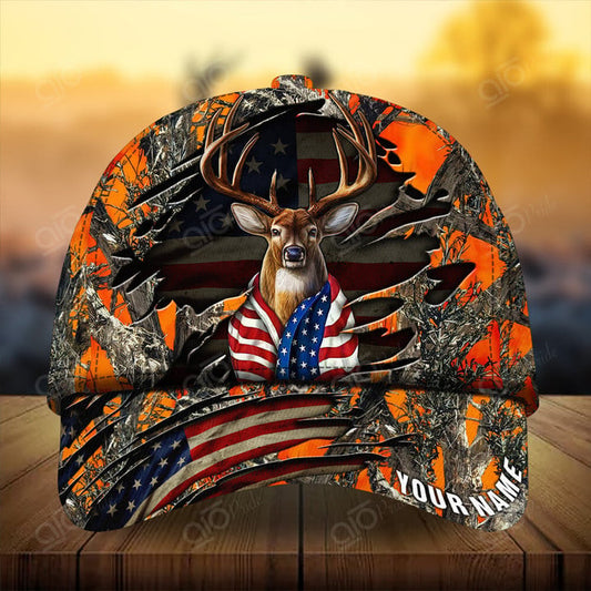 Maxcorners The Unique Premium Flag Deer Hunting Personalized Hats 3D Multicolored