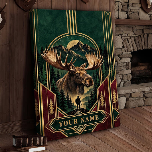 Maxcorners Moose Hunting Art Deco Forest Personalized Canvas Wall Art