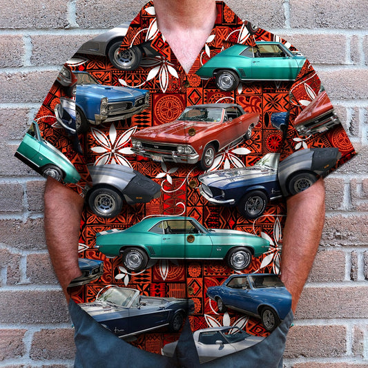 Maxcorners Seamless Tribal Pattern, Custom Classic Car Photo Hawaiian Shirt, Summer Gift