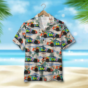 Maxcorners Personalized Racing Car Hawaiian Shirt, Seamless Tree Pattern Custom Photo Car Aloha Shirts