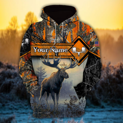 Maxcorners Moose Hunting Camoflage Pattern Multicolored Personalized 3D Hoodie