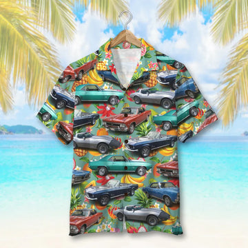 Maxcorners Personalized Classic Car Hawaiian Shirt, Tropical Fruit Pattern, Custom Photo Car Aloha Shirts (Up to 5 photos)