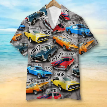 Maxcorners Personalized Muscle Car Hawaiian Shirt,  Custom Photo Car Aloha Shirts (Up to 5 photos)