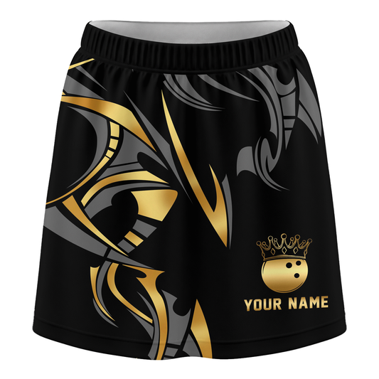 Maxcorners Customized Bowling Trouser Skirts With Shorts Underneath, Bowling Ball Crown Multicolor Skorts With Pockets