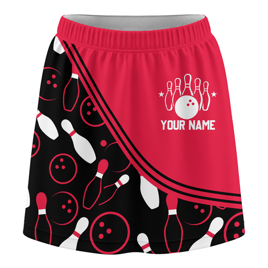 Maxcorners Customized Bowling Trouser Skirts With Shorts Underneath, Bowling Curve Pattern Multicolor Skorts With Pockets