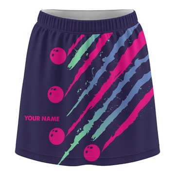 Maxcorners Customized Bowling Trouser Skirts With Shorts Underneath, Bowling Neon Strike Fury Skorts With Pockets | Blue