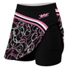 Maxcorners Customized Bowling Trouser Skirts With Shorts Underneath, Black Pink Bowling Pattern Skorts With Pockets