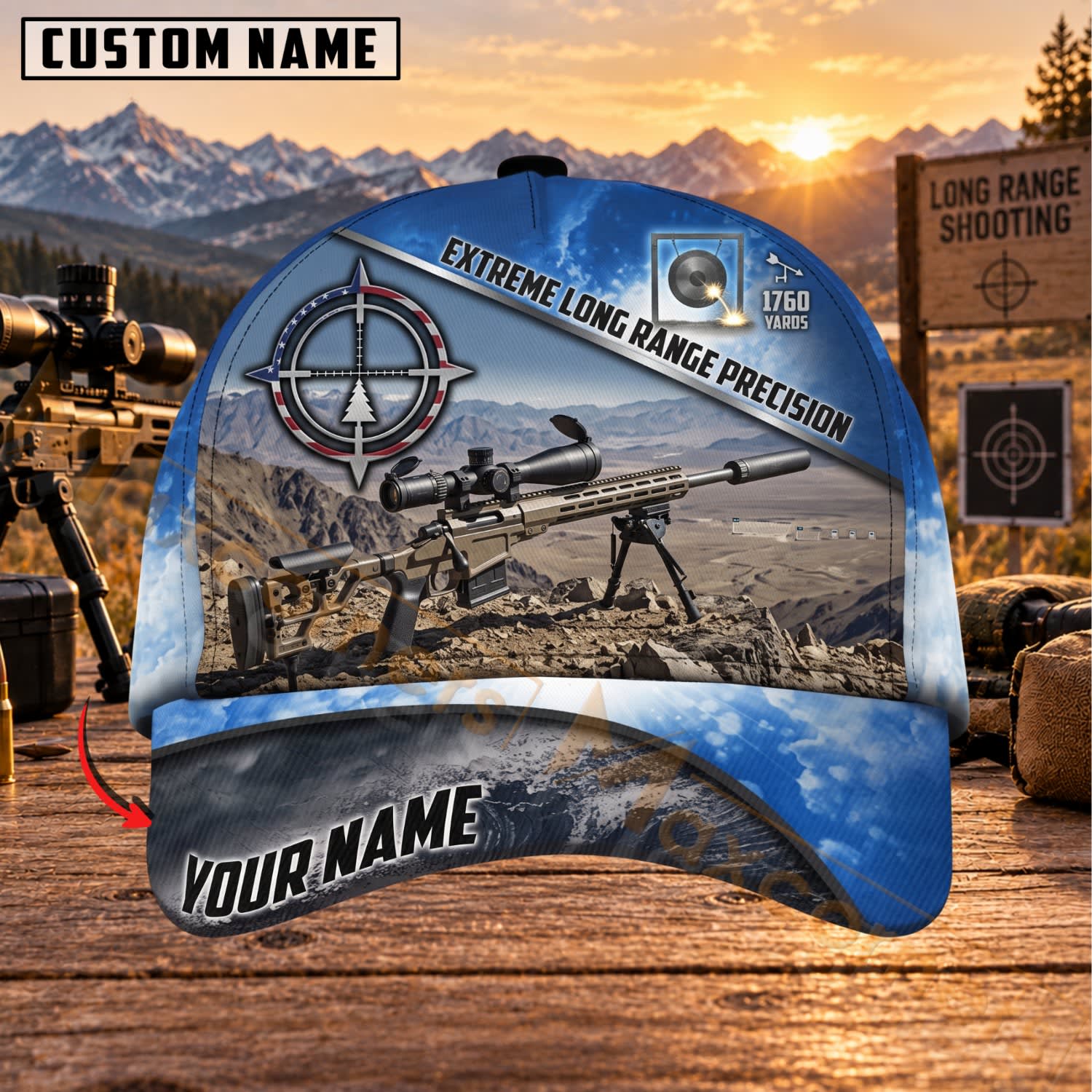 Maxcorners Long Range Shooting Blue Mountain Precision Rifle Personalized Name 3D Cap