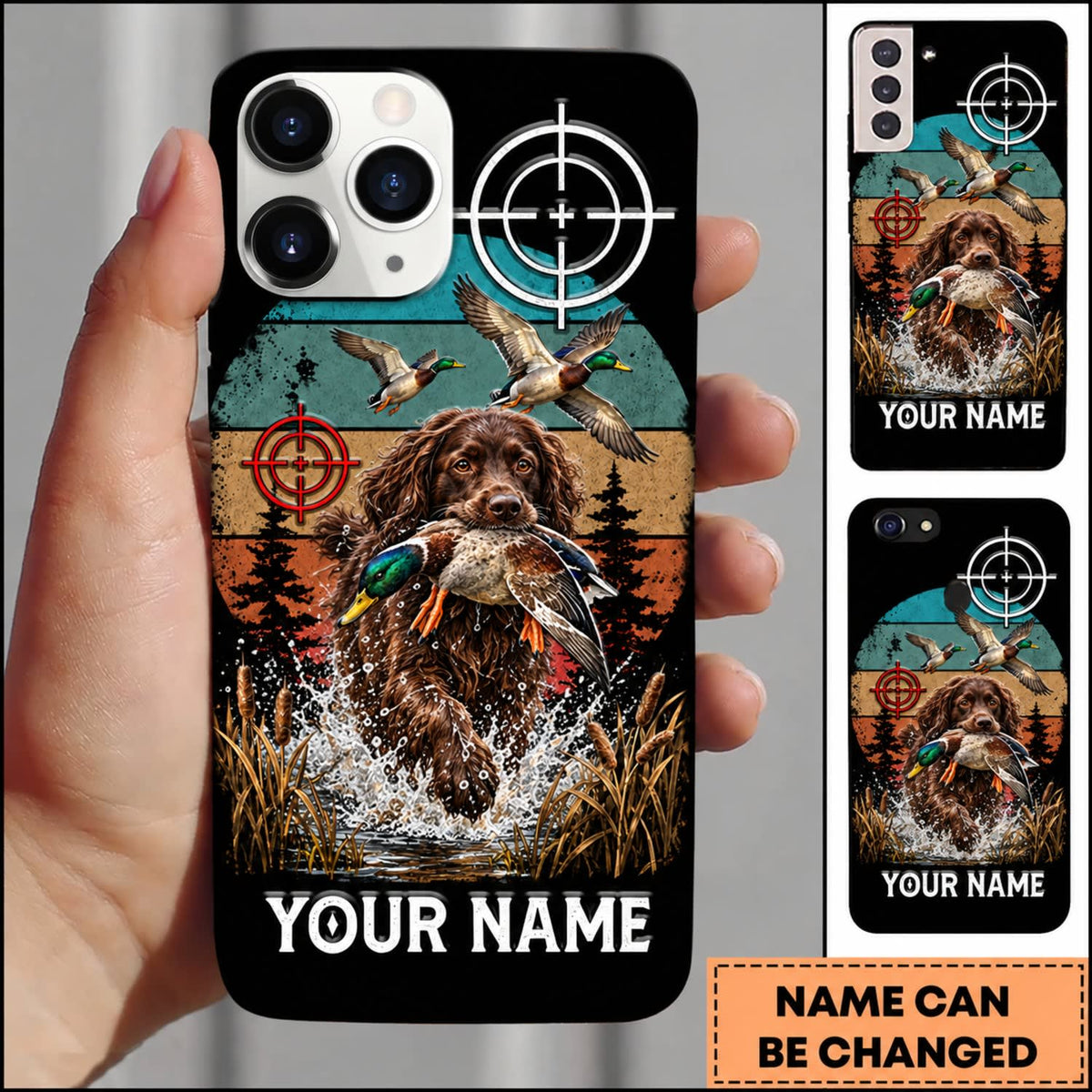 Maxcorners Duck Hunting Golden Retriever Camo Target Duck Hunter Personalized Name 3D Phone Case - Boykin Spaniel