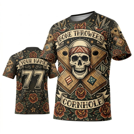 Maxcorners Cornhole Vintage Western Skull Ornament Personalized Name 3D Unisex Shirt