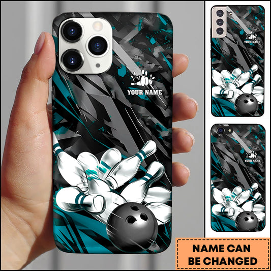 Maxcorners Bowling Black Dynamic Strike Pins Multicolor Personalized Name 3D Phone Case