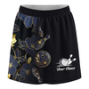 Maxcorners Customized Bowling Trouser Skirts With Shorts Underneath, Bowling Flower Pattern Gradient Gold With Pockets