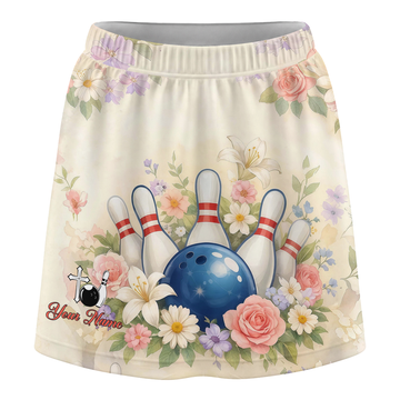 Maxcorners Customized Bowling Trouser Skirts With Shorts Underneath, Bowling Pastel Flower Christian With Pockets