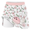 Maxcorners Customized Bowling Trouser Skirts With Shorts Underneath, Bowling Pink Floral White Pastel With Pockets